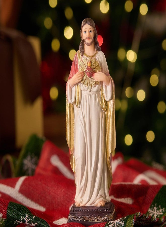 Zayton Jesus Statue Sacred Heart Jesus Christ Figure Catholic Figurine Religious Indoor Home Decor Hand Painted 11 inch - Image 3